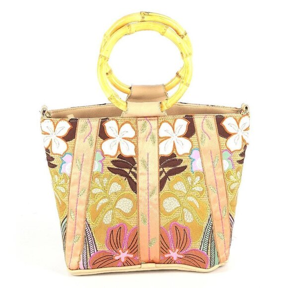 NWOT RARE Bueno Floral Embroidered Sequins Bamboo Handles Boho Satchel - Picture 5 of 11
